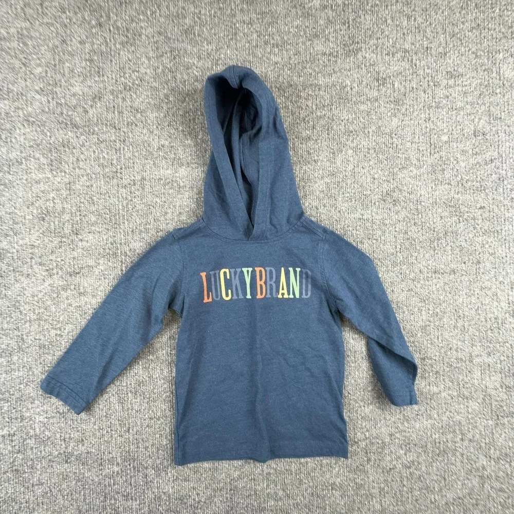Lucky Brand Shirt Kids 3T Blue Hooded Long Sleeve Rainbow Logo Graphic Tee